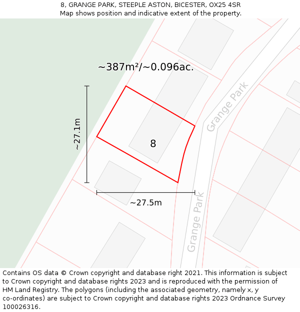 8, GRANGE PARK, STEEPLE ASTON, BICESTER, OX25 4SR: Plot and title map