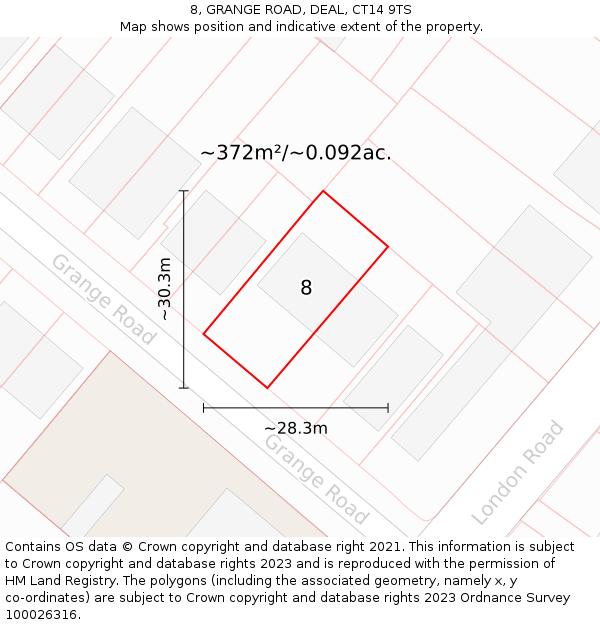 8, GRANGE ROAD, DEAL, CT14 9TS: Plot and title map