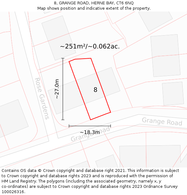 8, GRANGE ROAD, HERNE BAY, CT6 6NQ: Plot and title map