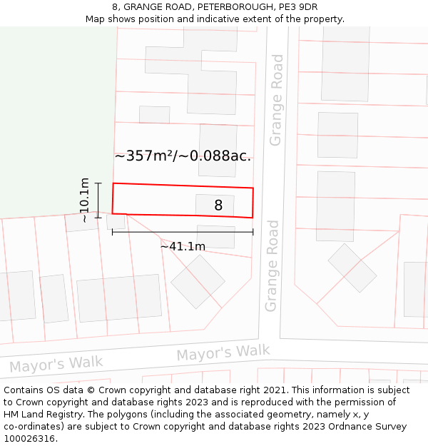 8, GRANGE ROAD, PETERBOROUGH, PE3 9DR: Plot and title map