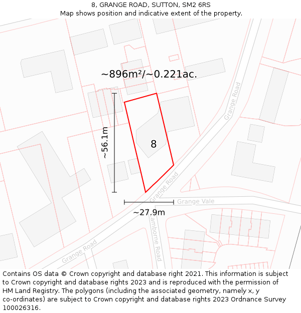 8, GRANGE ROAD, SUTTON, SM2 6RS: Plot and title map