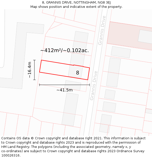 8, GRANNIS DRIVE, NOTTINGHAM, NG8 3EJ: Plot and title map