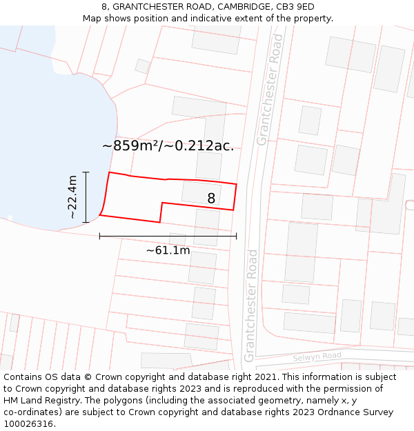 8, GRANTCHESTER ROAD, CAMBRIDGE, CB3 9ED: Plot and title map