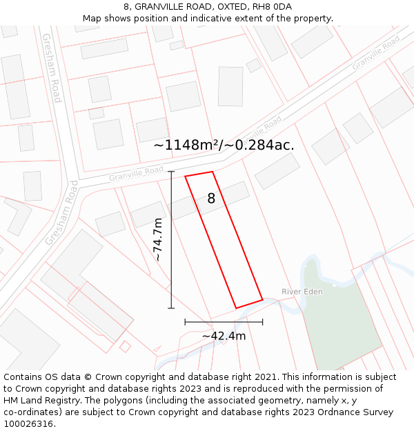 8, GRANVILLE ROAD, OXTED, RH8 0DA: Plot and title map