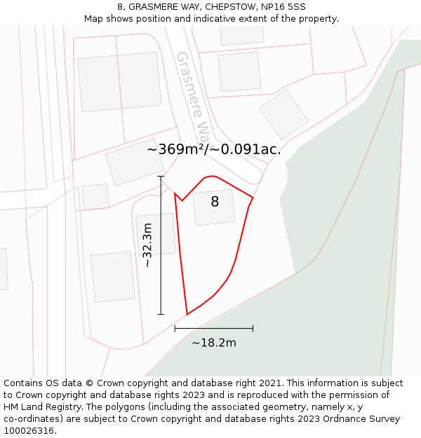 8, GRASMERE WAY, CHEPSTOW, NP16 5SS: Plot and title map