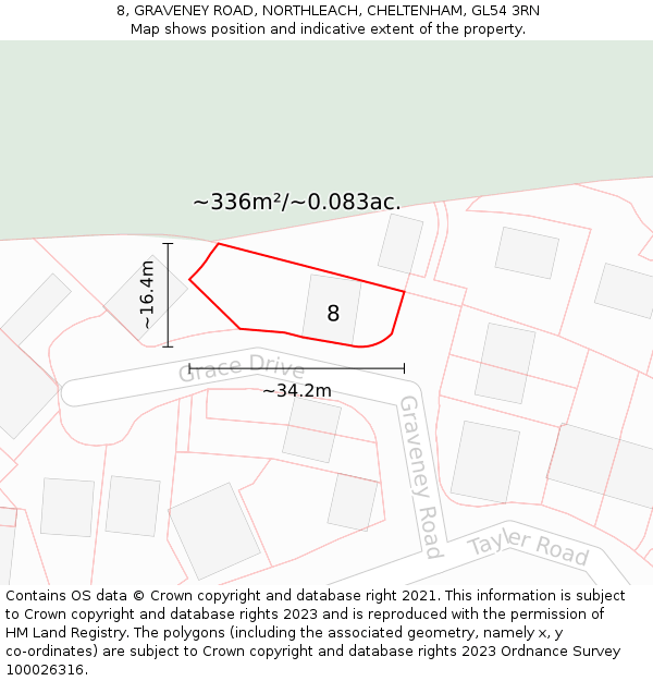 8, GRAVENEY ROAD, NORTHLEACH, CHELTENHAM, GL54 3RN: Plot and title map