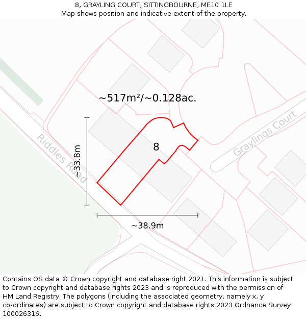 8, GRAYLING COURT, SITTINGBOURNE, ME10 1LE: Plot and title map