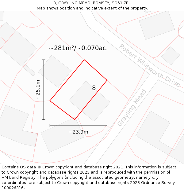 8, GRAYLING MEAD, ROMSEY, SO51 7RU: Plot and title map