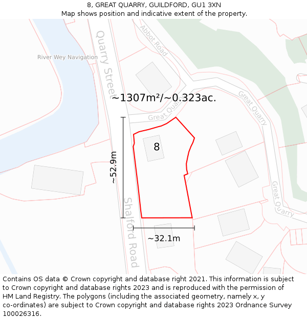 8, GREAT QUARRY, GUILDFORD, GU1 3XN: Plot and title map