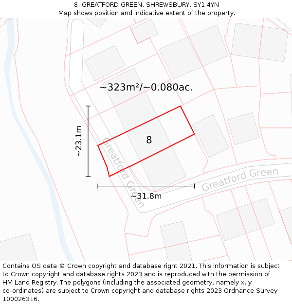 8, GREATFORD GREEN, SHREWSBURY, SY1 4YN: Plot and title map