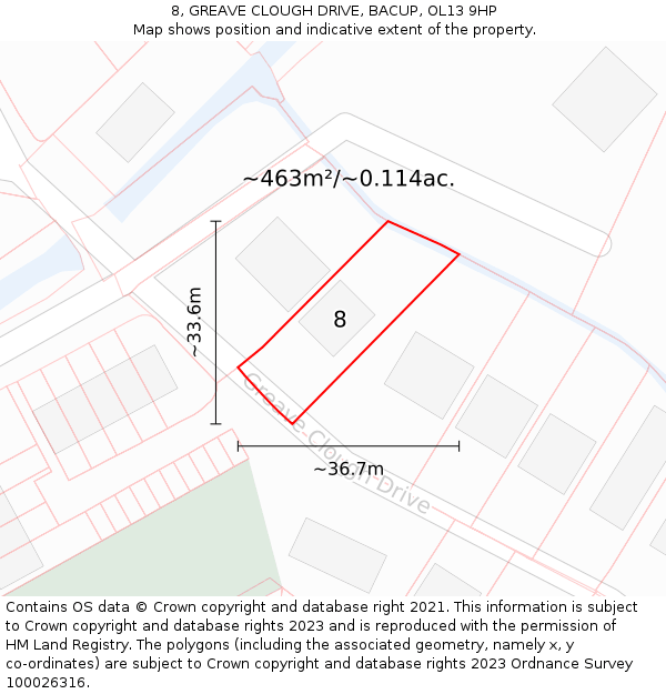 8, GREAVE CLOUGH DRIVE, BACUP, OL13 9HP: Plot and title map