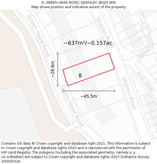 8, GREEN HEAD ROAD, KEIGHLEY, BD20 6EA: Plot and title map