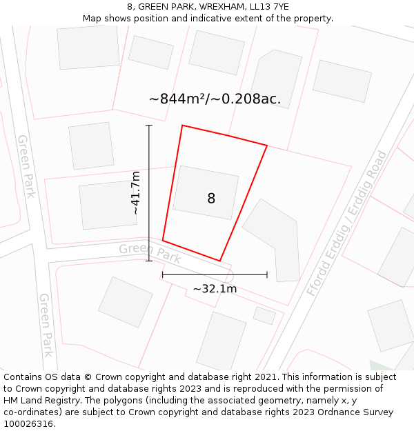 8, GREEN PARK, WREXHAM, LL13 7YE: Plot and title map