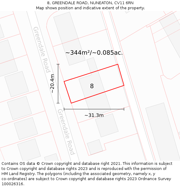 8, GREENDALE ROAD, NUNEATON, CV11 6RN: Plot and title map