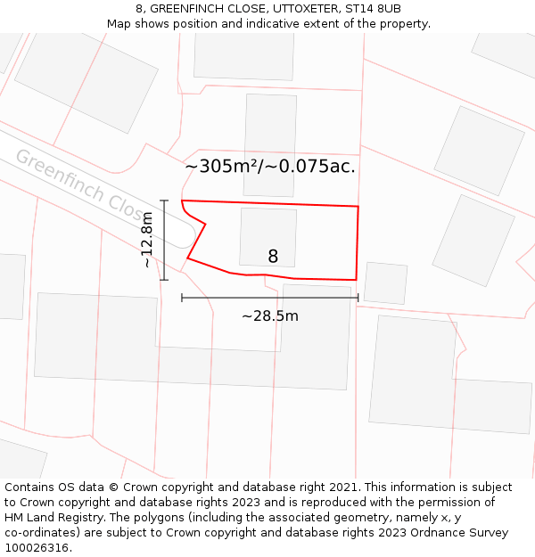 8, GREENFINCH CLOSE, UTTOXETER, ST14 8UB: Plot and title map