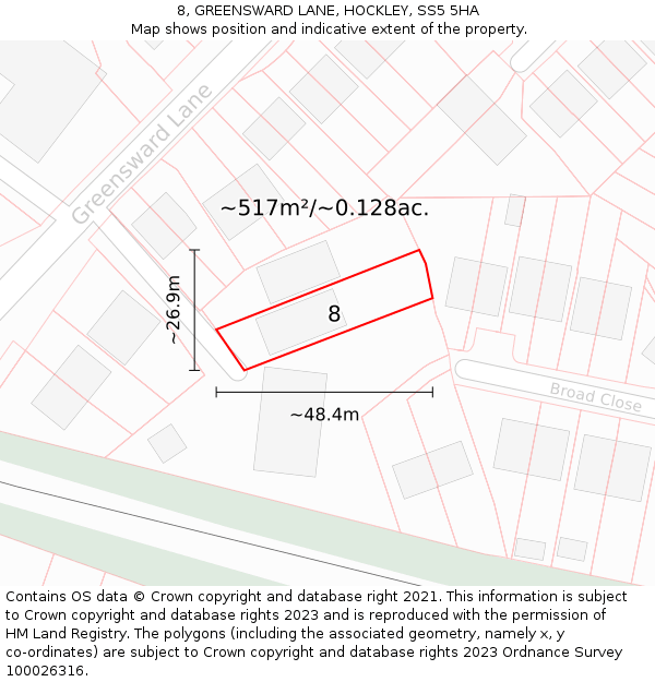 8, GREENSWARD LANE, HOCKLEY, SS5 5HA: Plot and title map