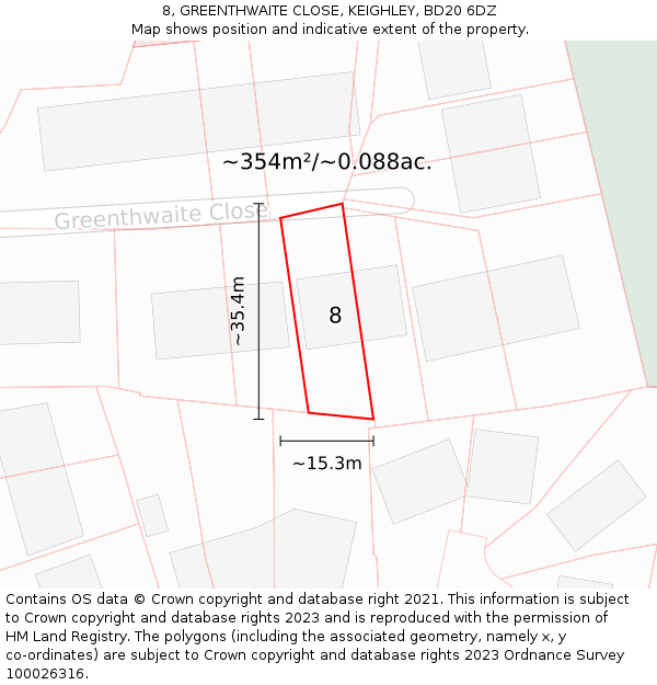 8, GREENTHWAITE CLOSE, KEIGHLEY, BD20 6DZ: Plot and title map