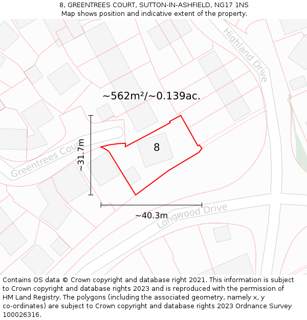 8, GREENTREES COURT, SUTTON-IN-ASHFIELD, NG17 1NS: Plot and title map