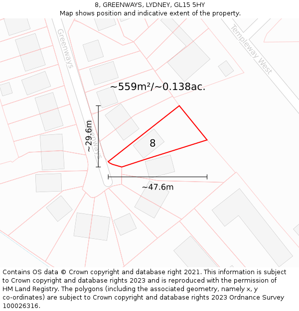 8, GREENWAYS, LYDNEY, GL15 5HY: Plot and title map