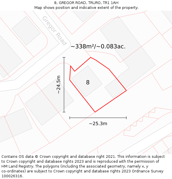 8, GREGOR ROAD, TRURO, TR1 1AH: Plot and title map