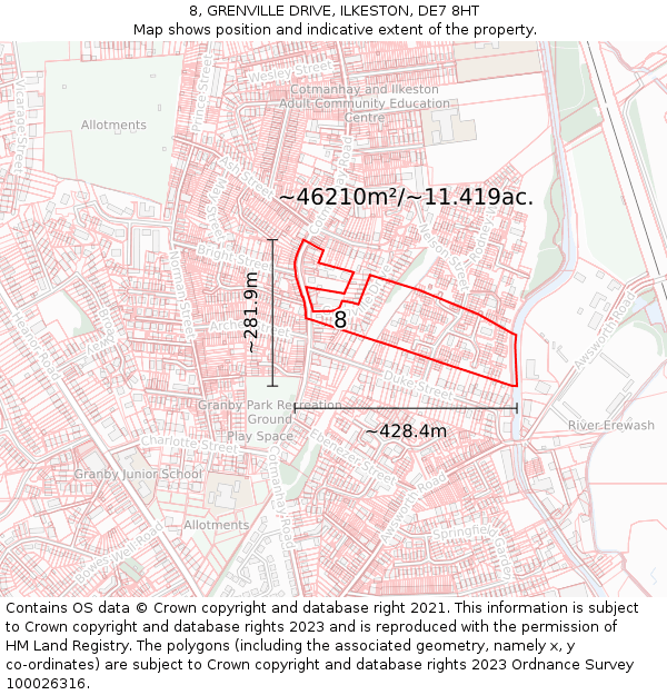 8, GRENVILLE DRIVE, ILKESTON, DE7 8HT: Plot and title map