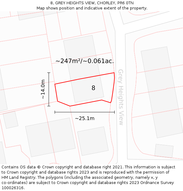 8, GREY HEIGHTS VIEW, CHORLEY, PR6 0TN: Plot and title map