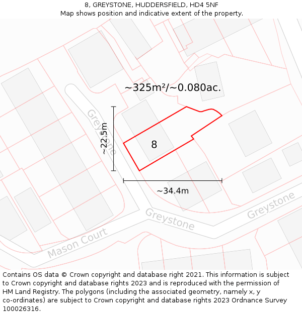 8, GREYSTONE, HUDDERSFIELD, HD4 5NF: Plot and title map