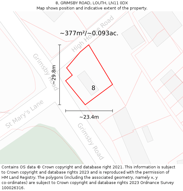 8, GRIMSBY ROAD, LOUTH, LN11 0DX: Plot and title map