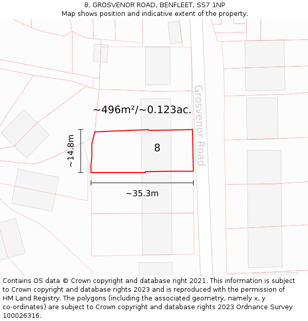 8, GROSVENOR ROAD, BENFLEET, SS7 1NP: Plot and title map