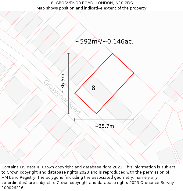 8, GROSVENOR ROAD, LONDON, N10 2DS: Plot and title map
