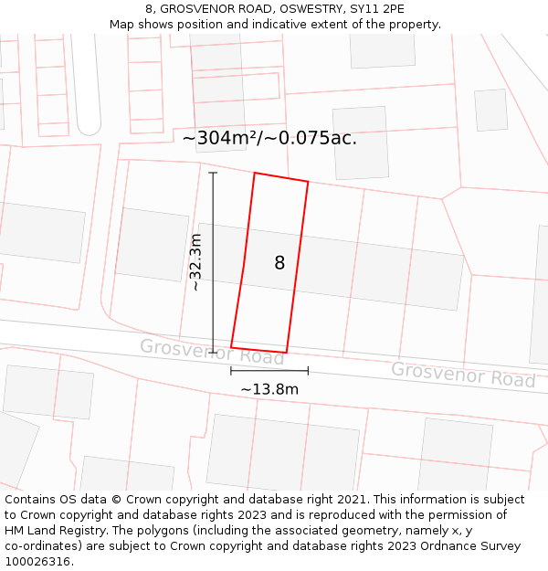 8, GROSVENOR ROAD, OSWESTRY, SY11 2PE: Plot and title map