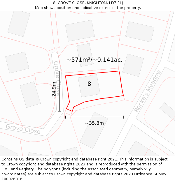 8, GROVE CLOSE, KNIGHTON, LD7 1LJ: Plot and title map