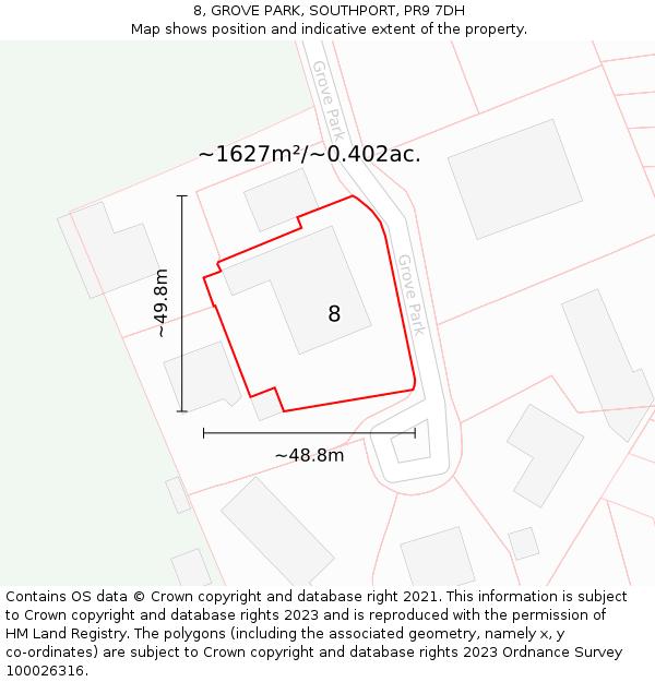 8, GROVE PARK, SOUTHPORT, PR9 7DH: Plot and title map