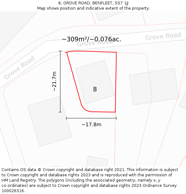8, GROVE ROAD, BENFLEET, SS7 1JJ: Plot and title map