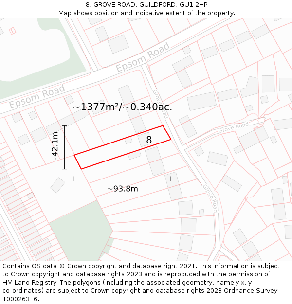 8, GROVE ROAD, GUILDFORD, GU1 2HP: Plot and title map