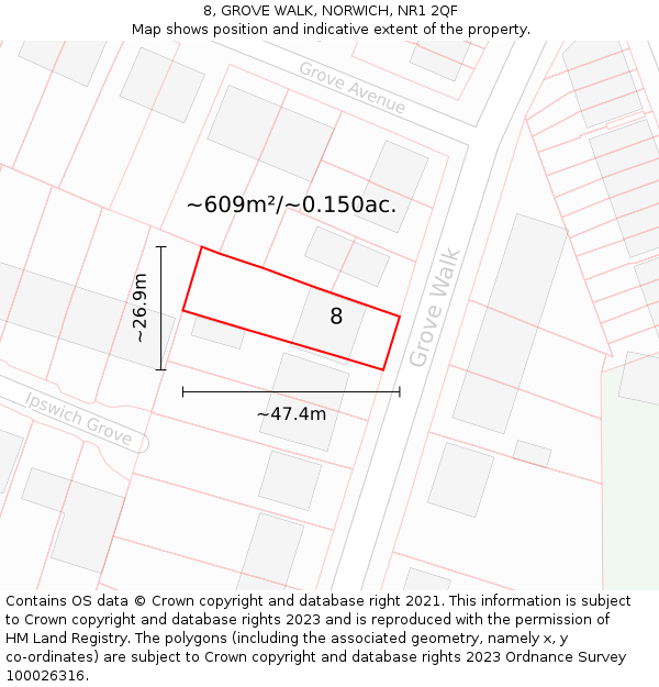 8, GROVE WALK, NORWICH, NR1 2QF: Plot and title map