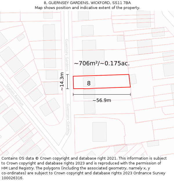 8, GUERNSEY GARDENS, WICKFORD, SS11 7BA: Plot and title map