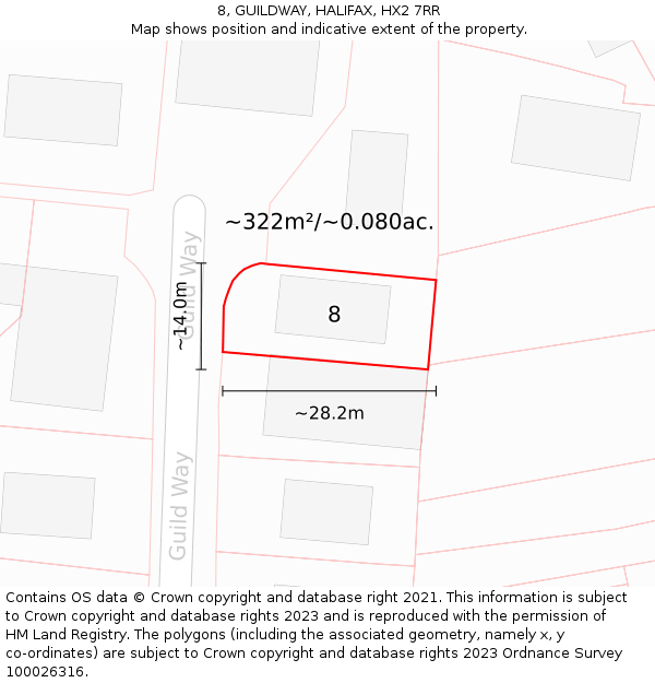 8, GUILDWAY, HALIFAX, HX2 7RR: Plot and title map