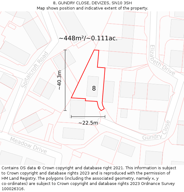 8, GUNDRY CLOSE, DEVIZES, SN10 3SH: Plot and title map