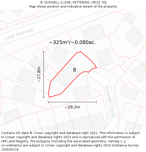 8, GUNNELL CLOSE, KETTERING, NN15 7DJ: Plot and title map