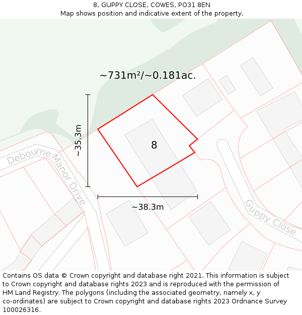 8, GUPPY CLOSE, COWES, PO31 8EN: Plot and title map