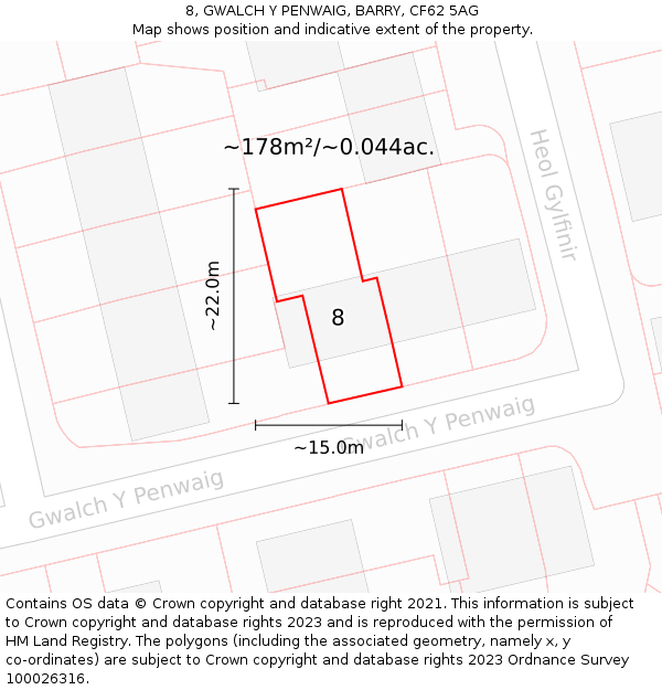 8, GWALCH Y PENWAIG, BARRY, CF62 5AG: Plot and title map