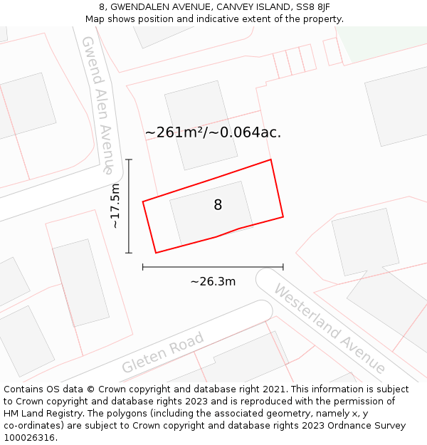 8, GWENDALEN AVENUE, CANVEY ISLAND, SS8 8JF: Plot and title map