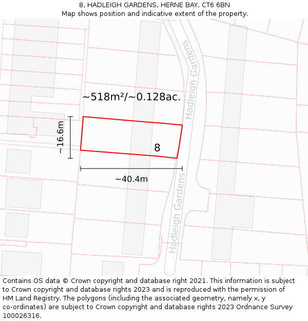 8, HADLEIGH GARDENS, HERNE BAY, CT6 6BN: Plot and title map