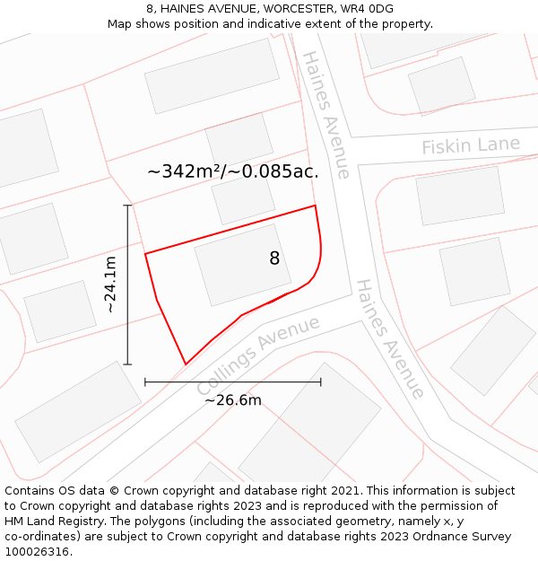 8, HAINES AVENUE, WORCESTER, WR4 0DG: Plot and title map