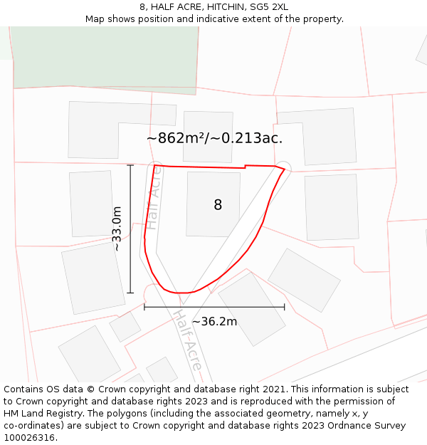 8, HALF ACRE, HITCHIN, SG5 2XL: Plot and title map