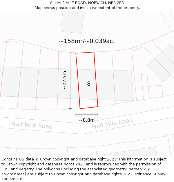 8, HALF MILE ROAD, NORWICH, NR3 2RD: Plot and title map