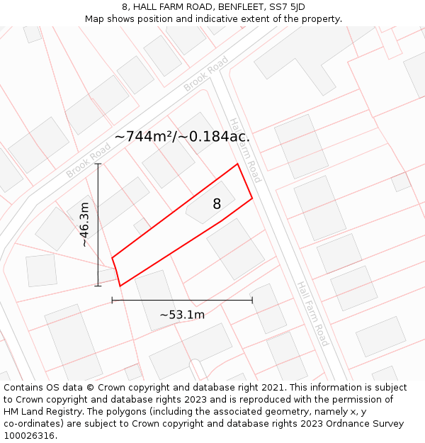 8, HALL FARM ROAD, BENFLEET, SS7 5JD: Plot and title map