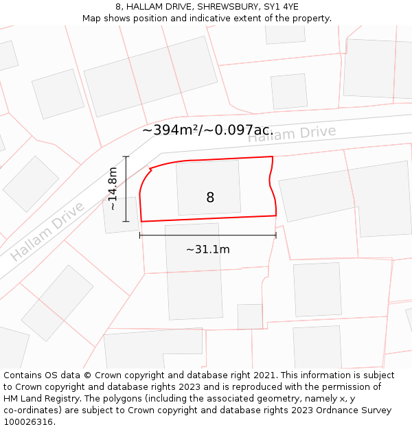 8, HALLAM DRIVE, SHREWSBURY, SY1 4YE: Plot and title map