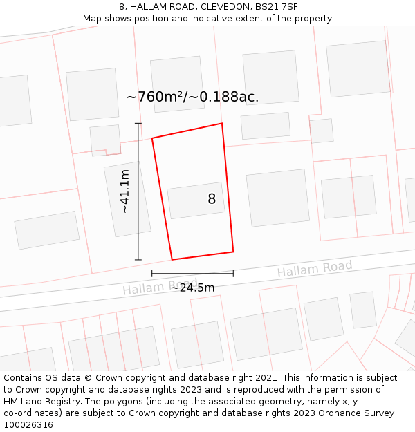 8, HALLAM ROAD, CLEVEDON, BS21 7SF: Plot and title map